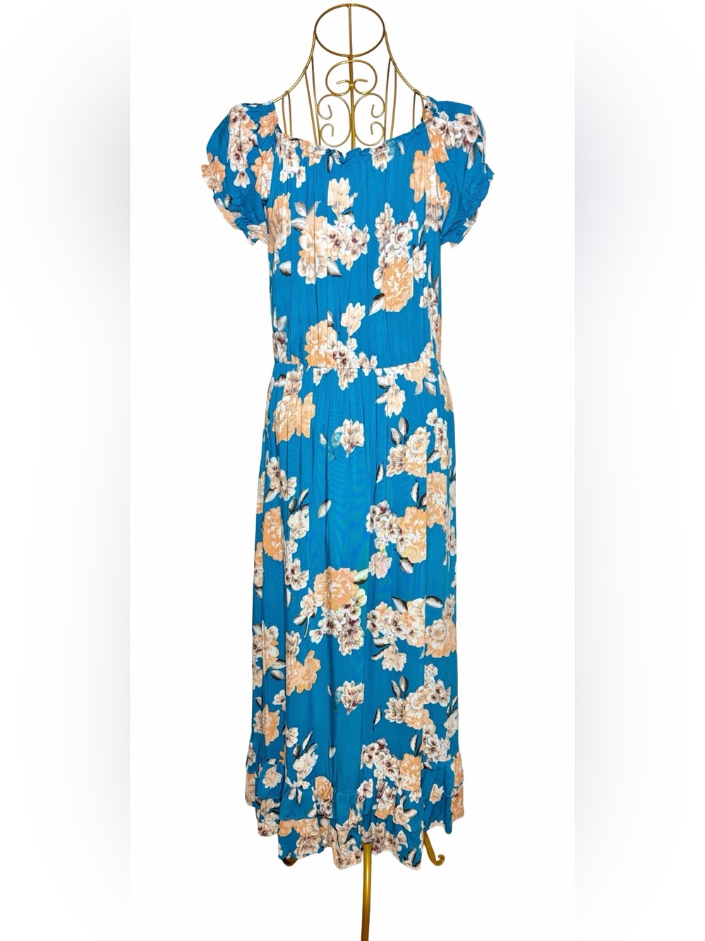 NWT Shyanne Blue Floral High-Low Midi Dress Boho Western Cottagecore Dress, L - Picture 5 of 13